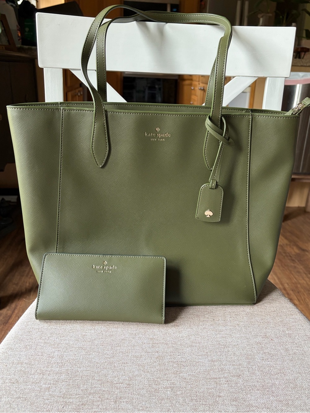 kate spade Olive Green Leather Tote with Matching Wallet